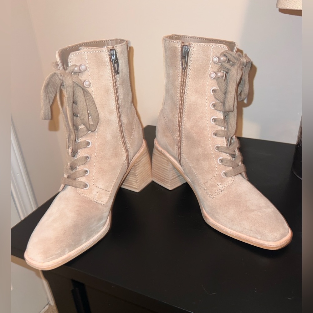 Dolce Vita Beige Lace-Up Suede Boots